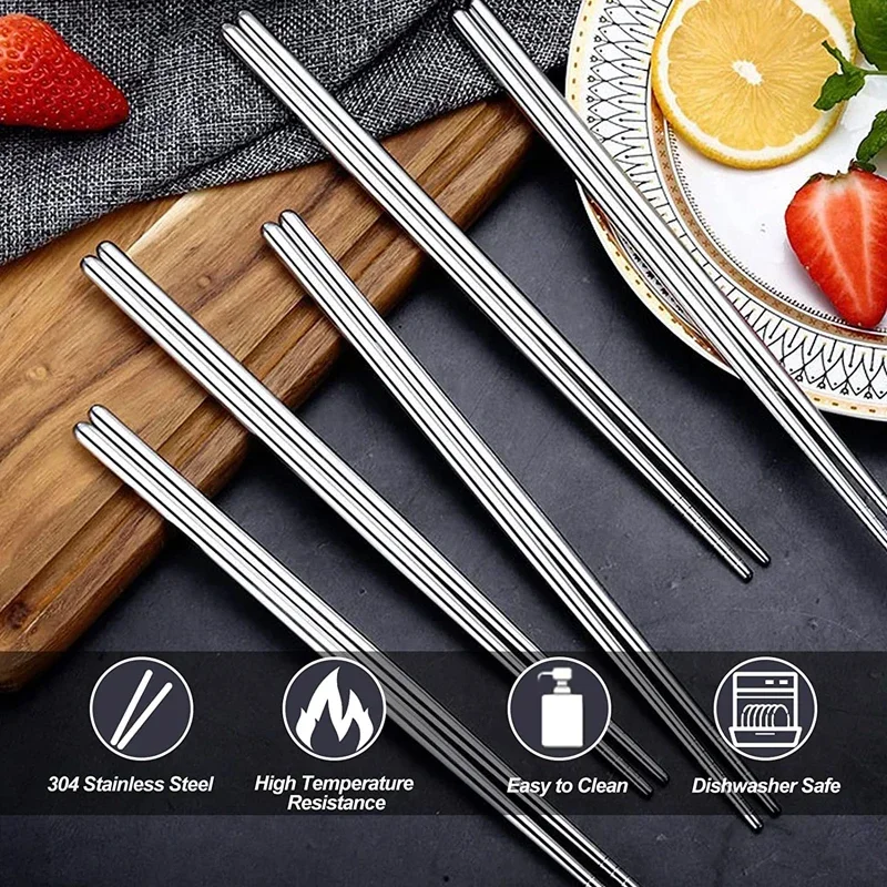 Chopsticks Stainless Steel Non-slip Sushi Chopstick, Reusable Food Metal Stick, Durable Kitchen Tableware
