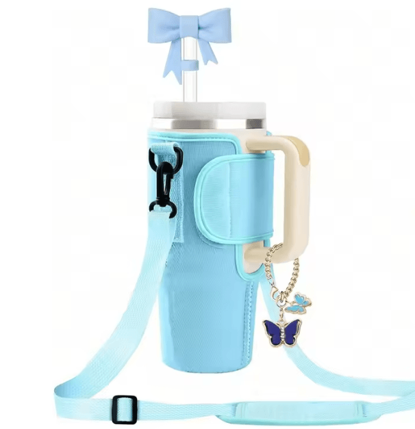 Adjustable Water Bottle Carrier Bag – Large Tumbler Sleeve with Shoulder Strap