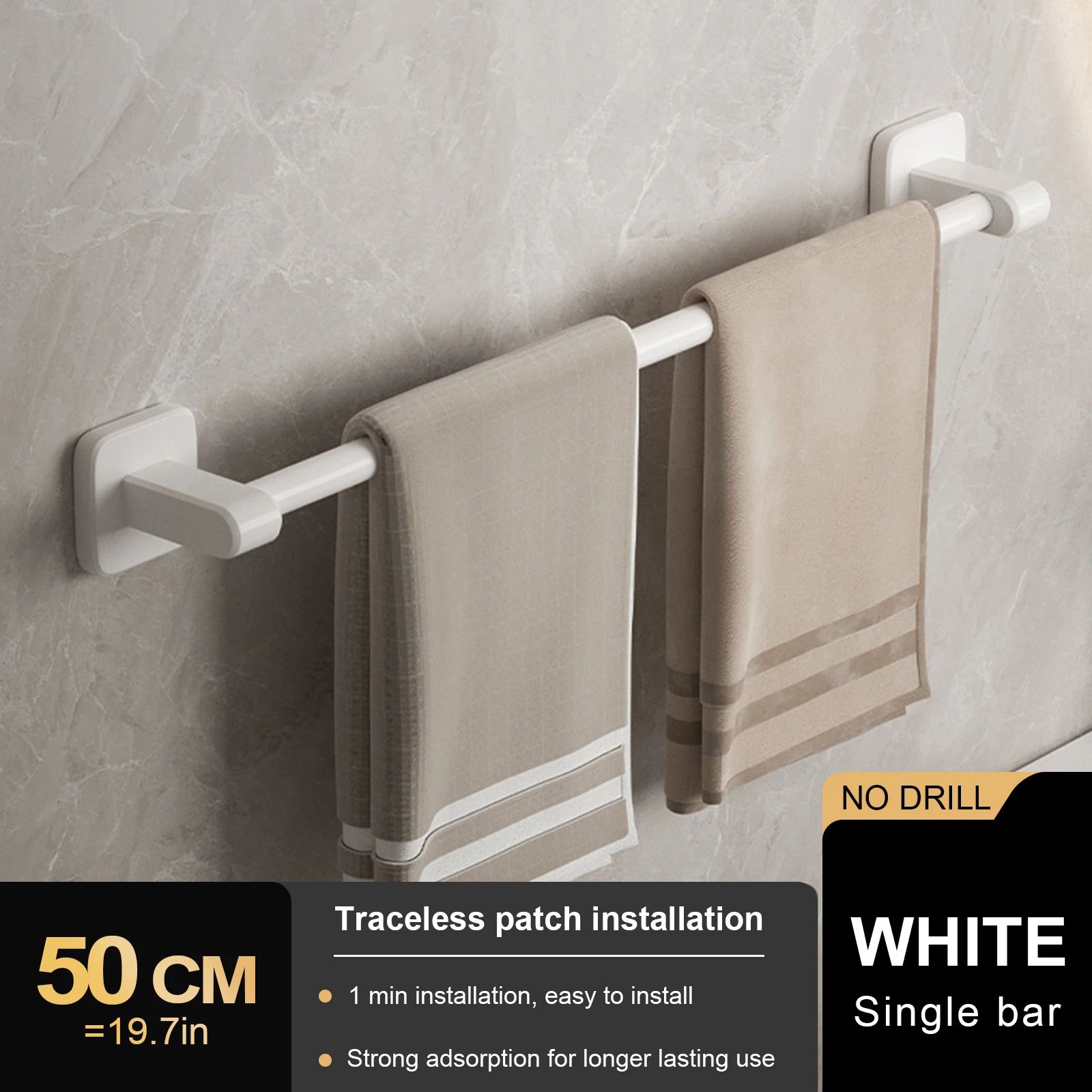 Wall Mount Double Towel Rack – No Drill ABS 2-Tier Bathroom Towel Bar