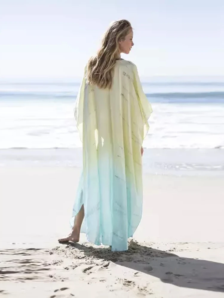 Tie Dye Chiffon Beach Cover Up for Women Maxi Swimsuit Cover Up Dress
