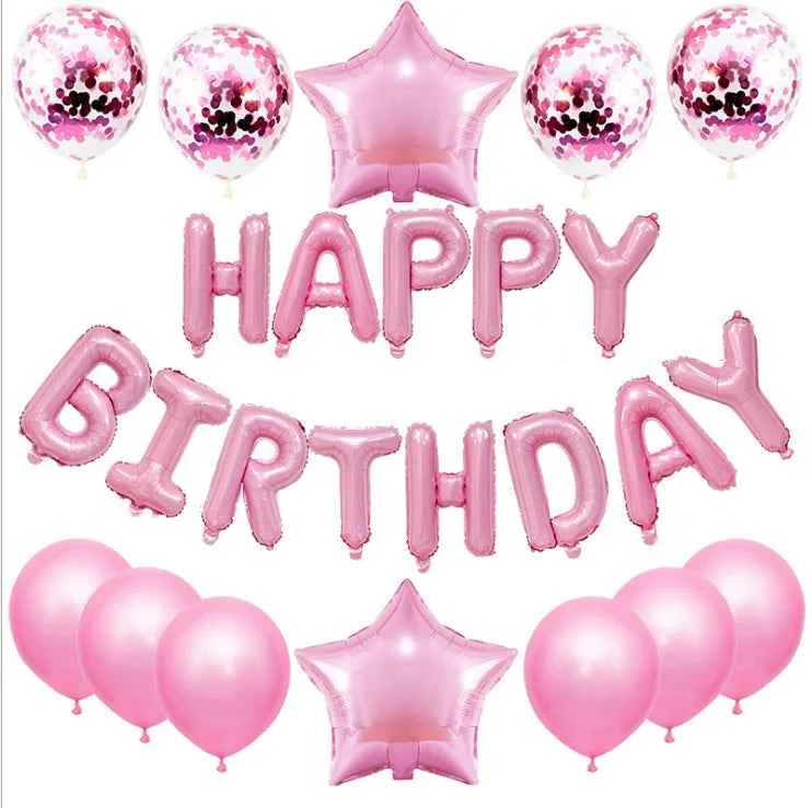 Happy Birthday Balloon Banner Set 25pcs Foil Letters Confetti Stars Party Kit