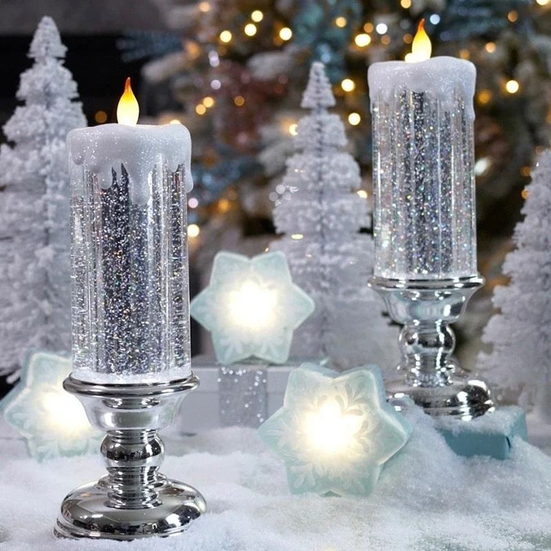Christmas LED Candle Light Decorative Night Light Swirling Glitter Fantasy