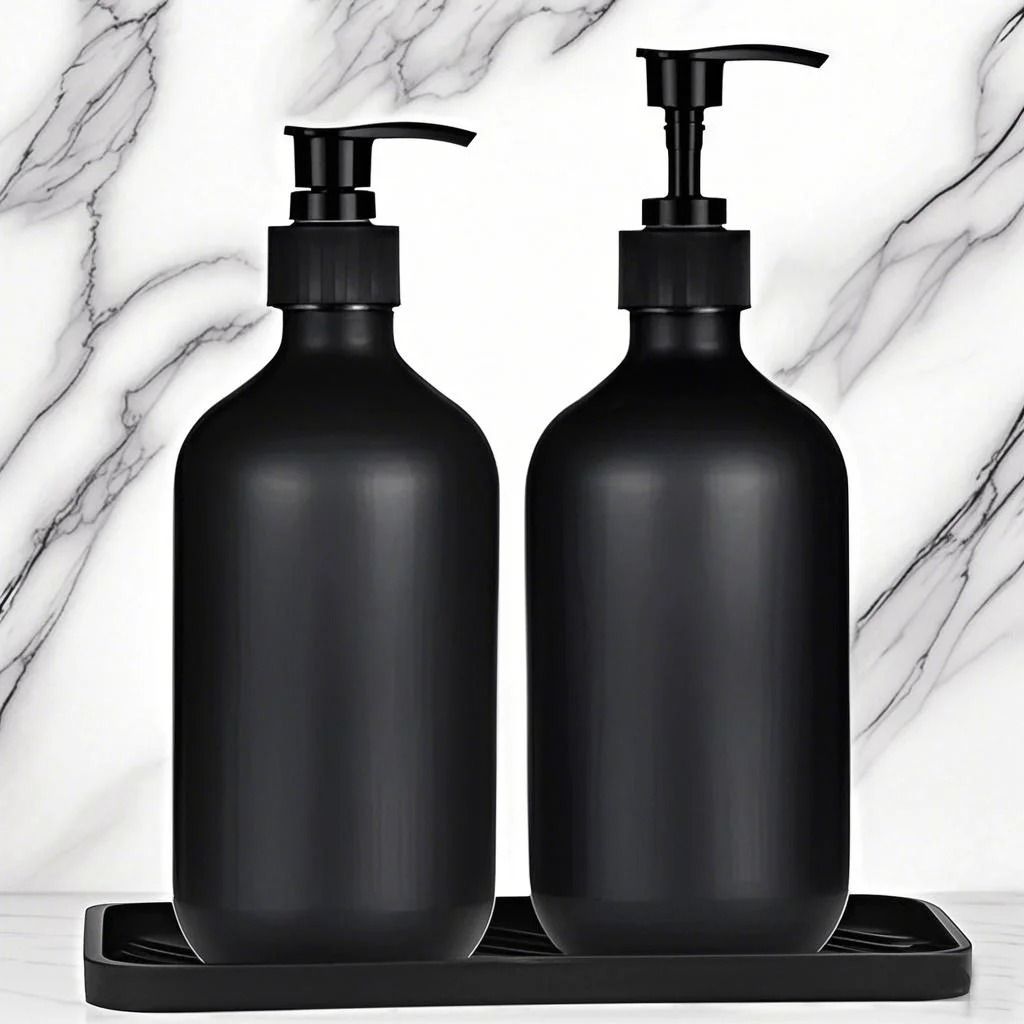 Matte Black Luxury Dispenser Set – 300/500ml Refillable Bathroom & Hotel Containers