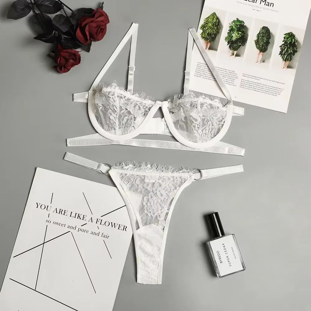 Women's Fairy Embroidery Lace Push-Up Bra and Brief Set Delicate Underwear