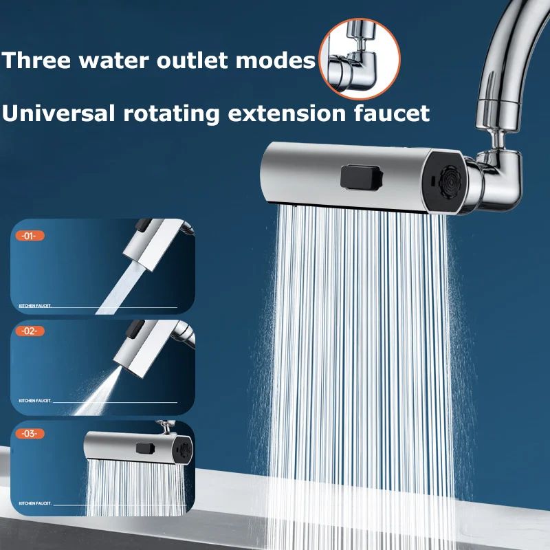 3-Mode 360° Rotating Faucet Extender Waterfall Nozzle Splash-Proof Kitchen Attachment