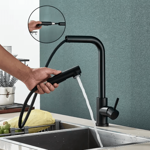 Black Pull Out Kitchen Faucet with Dual Mode Stream Sprayer
