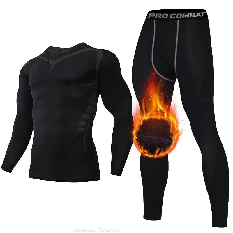 Mens Fleece Thermal Underwear Set Winter Warm Compression Long Johns