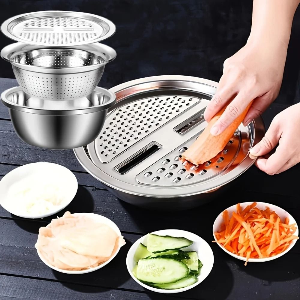 Stainless Steel Kitchen Grater and Draining Bowl Set