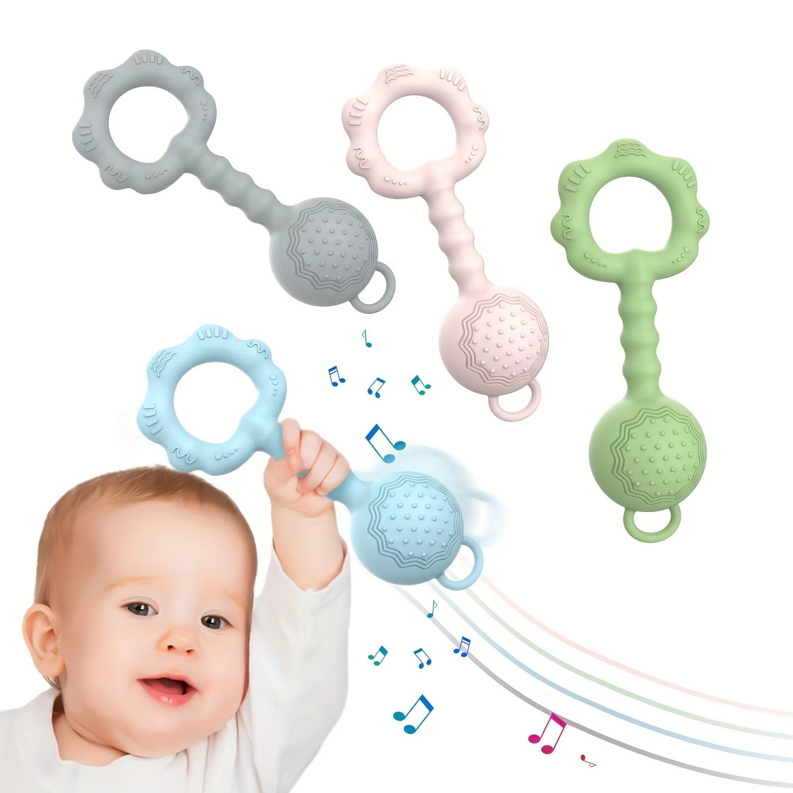 2-in-1 Silicone Rattle and Teether Ring for Babies