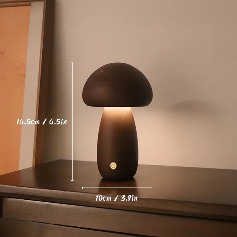 Wooden Mushroom Night Light Touch Control Dimmable Bedside Lamp