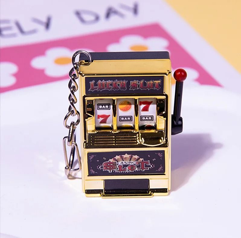 Funny Mini Slot Machine Toy Keychain Fruit Gaming Machine Bag Pendant Charm