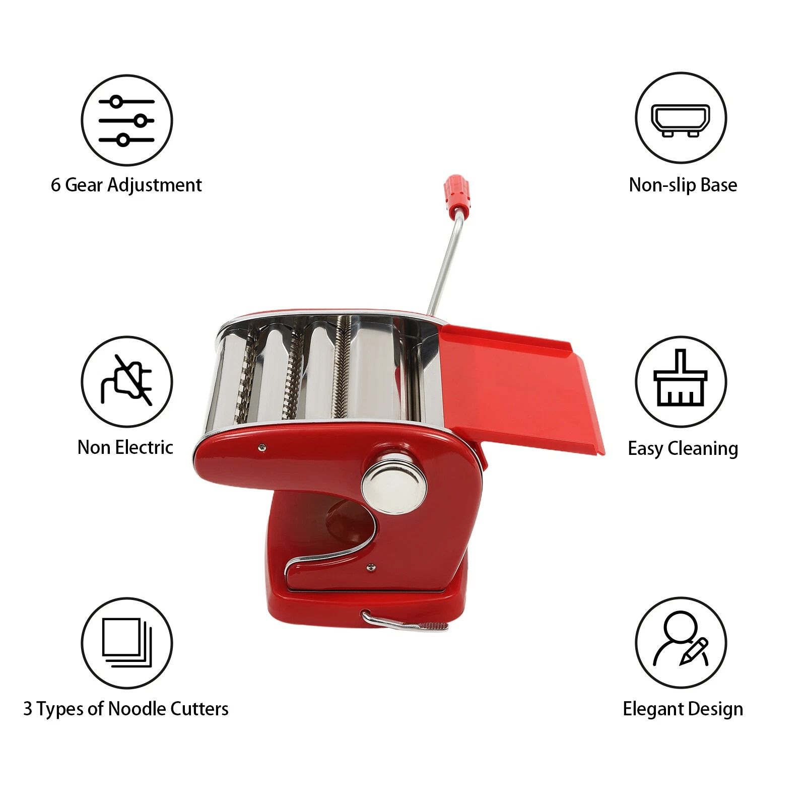 Pasta Maker Machine with Adjustable Thickness Settings, Durable Stainless Steel Construction