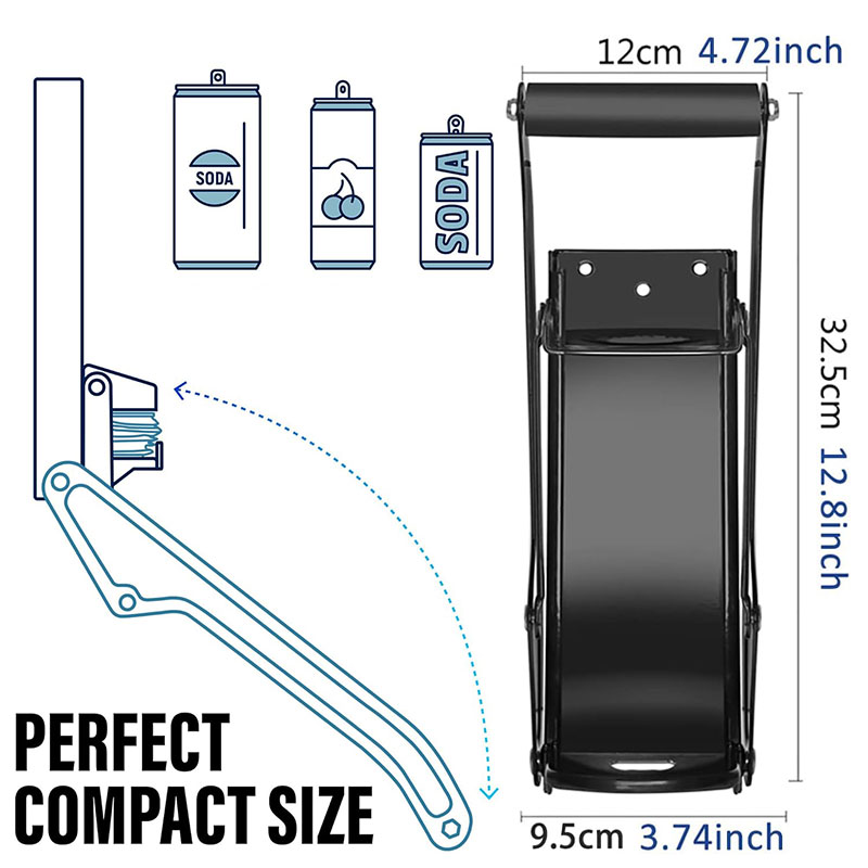 Wall Mounted Soda Beer Smasher, Heavy Duty Metal Can Crusher, Recycling Tool with Bottle Opener