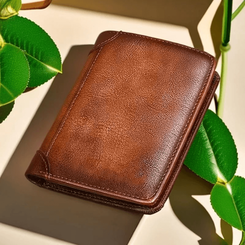 Men's RFID-Blocking Leather Trifold Wallet for Organized Cards, Cash, and ID