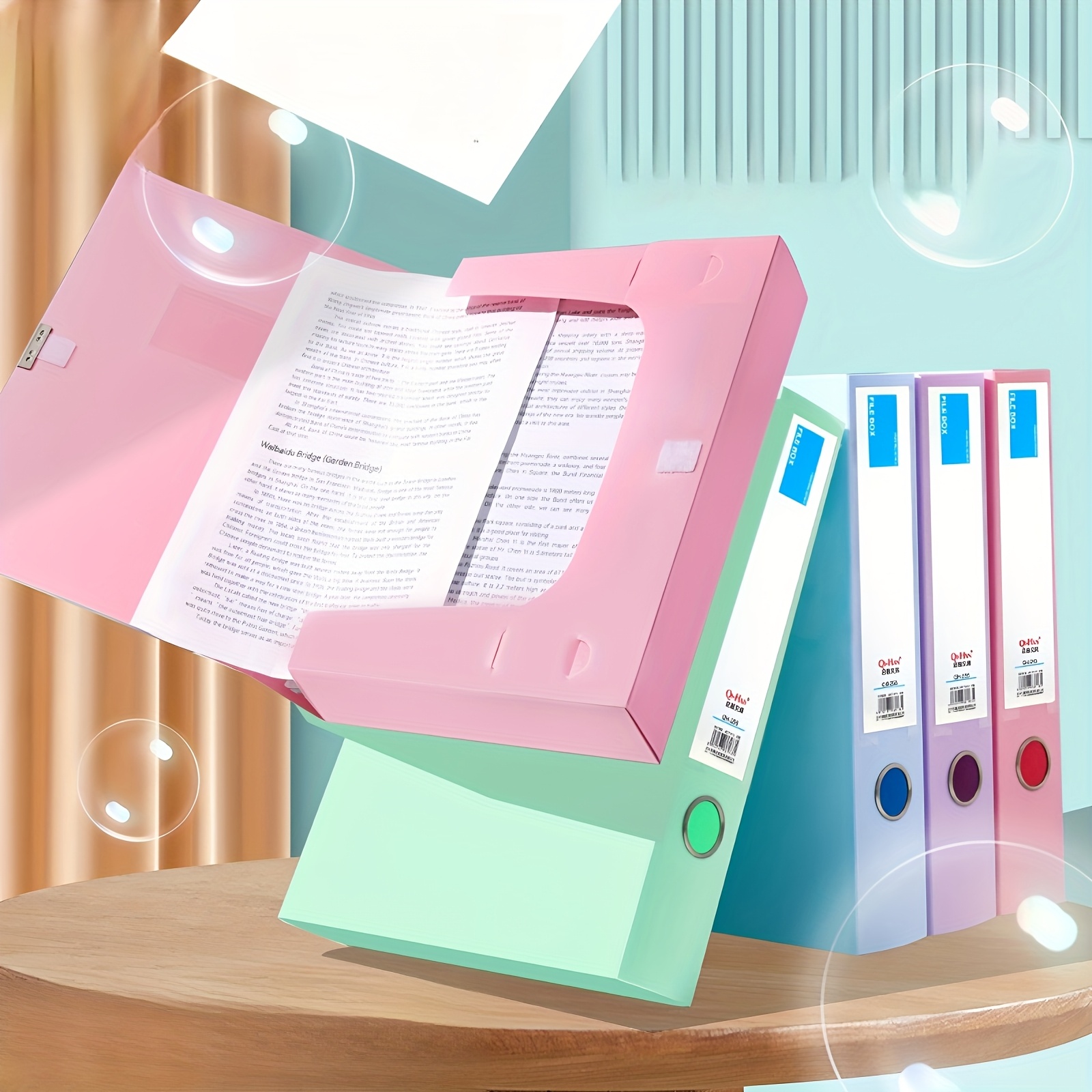 Vertical Large Capacity File Storage Box with Tabs Durable PP Office Organizer