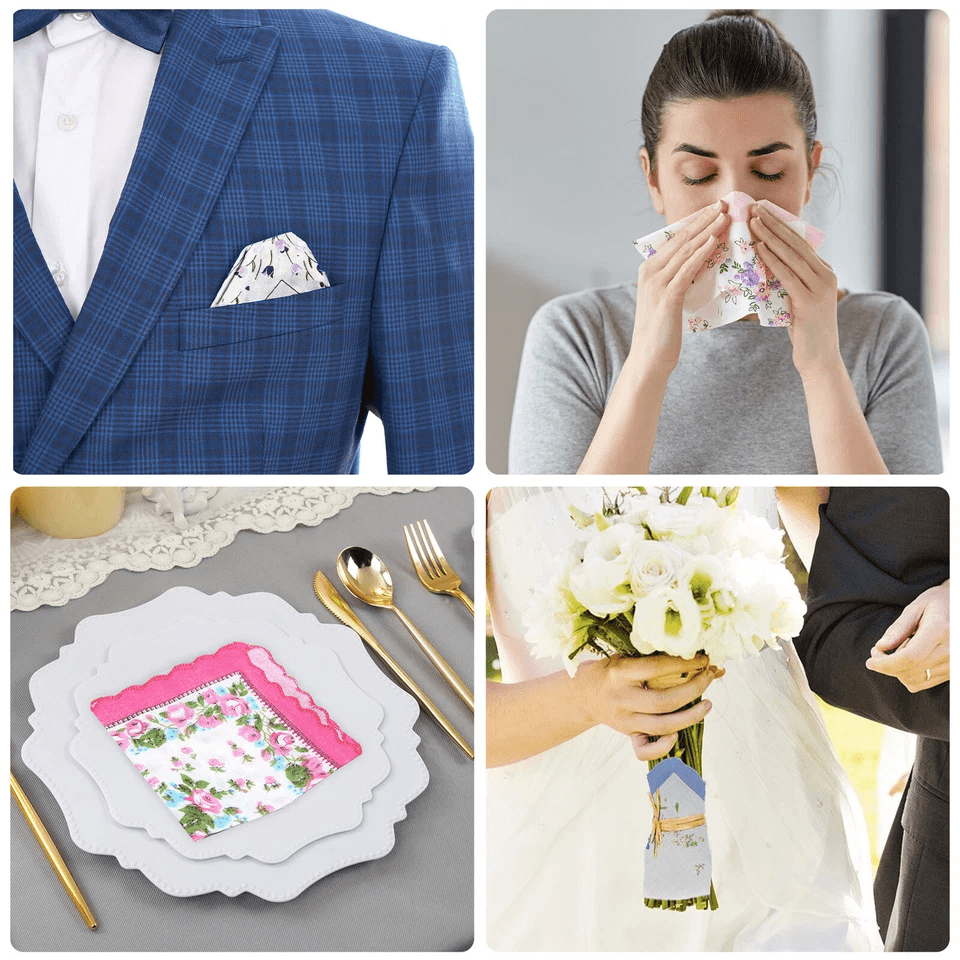 Vintage Floral Cotton Handkerchiefs, Soft Pocket Square for Women