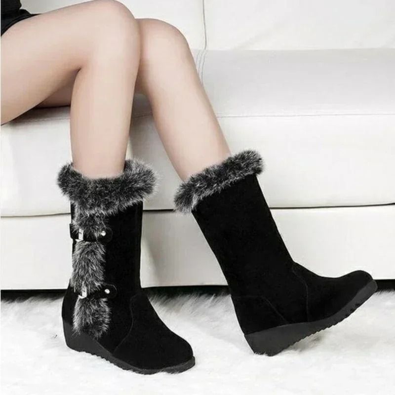 Womens Warm Wedge Winter Boots with Faux Fur