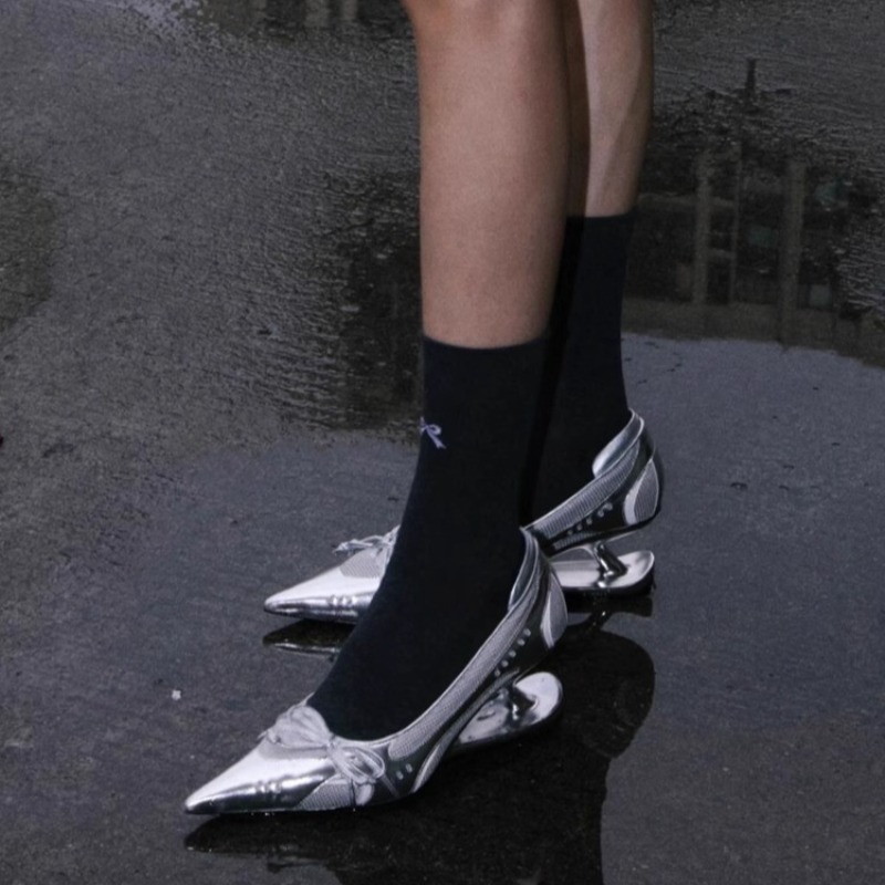 Womens Fashion Bow Spliced Heels, Special Heel Pointed Toe Non Slip Shallow Mouth Mary Jane Single Shoes