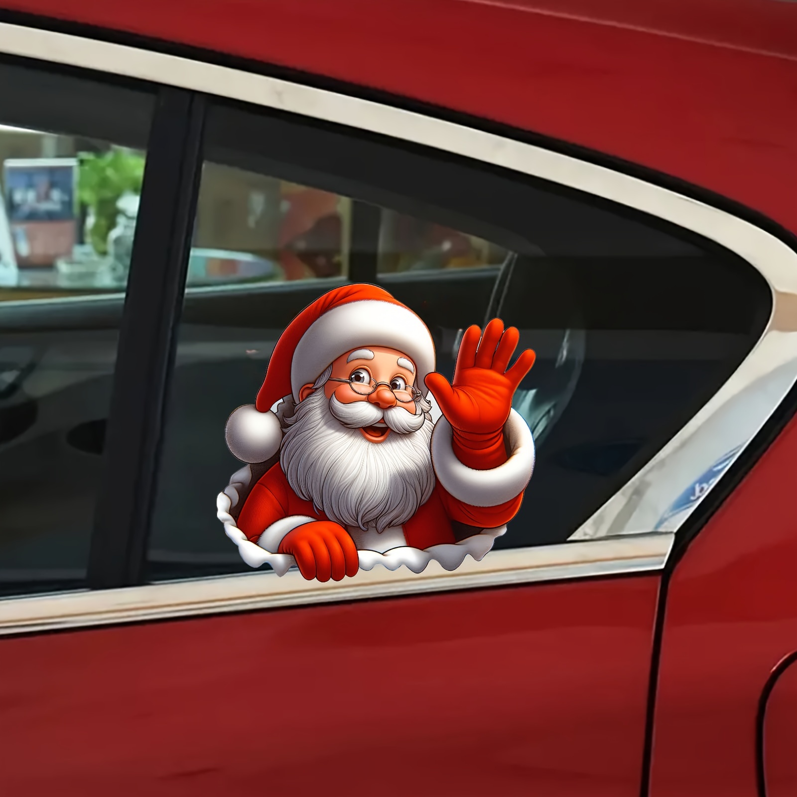 Santa Claus waving sticker, self-adhesive decorative Christmas vinyl for car and window