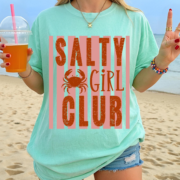 Salty Girl Club Shirt Beach Graphic Tee Summer Coastal Vibes Cute Outfit