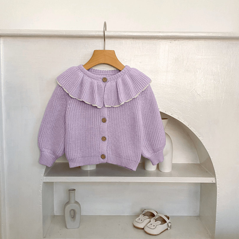 Baby Girl Ruffle Collar Knit Cardigan Soft Toddler Girl Knitted Sweater Coat
