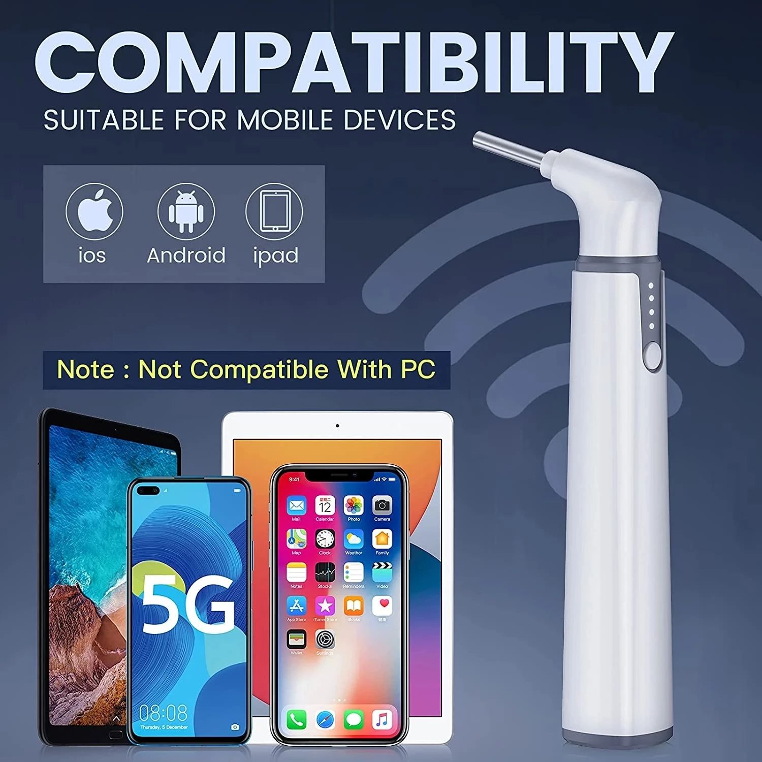 HD Wireless Otoscope Ear Camera with Dual View, WiFi Ear Scope with LED Lights for Safe Ear Cleaning for Kids & Adults