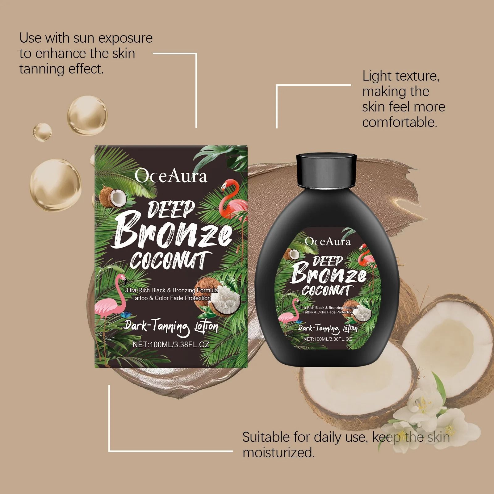 Coconut Infused Dark Tanning Booster – Sexy Golden Brown Bronzing Enhancer