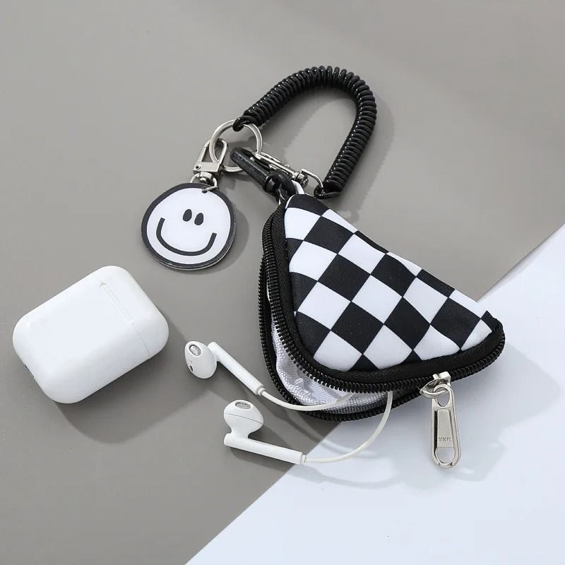 Checkerboard Mini Round Storage Bag and Coin Purse