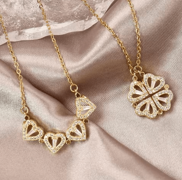 EternaLove 316L Stainless Steel Magnetic Pendant Necklace – Heart & Clover Jewelry Gift for Women