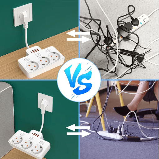 Wall-Mounted Power Strip with USB Surge Protected EU Plug Adapter with Individual Switches