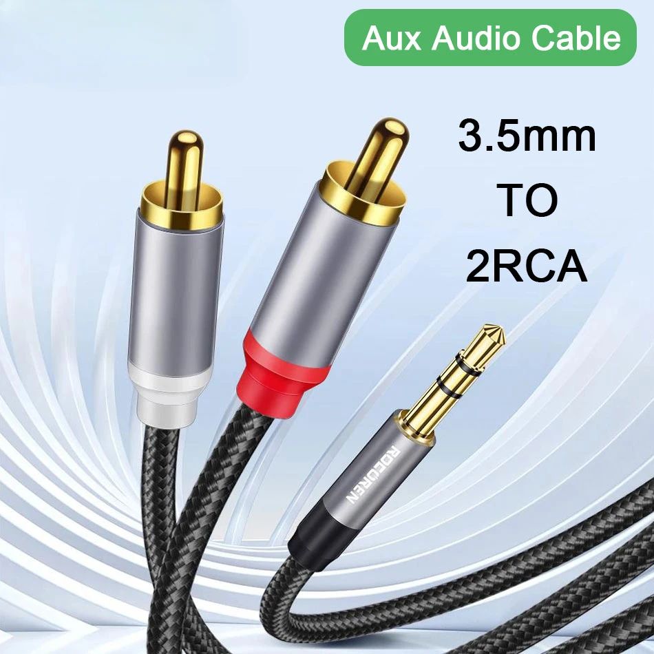 3.5mm to RCA Audio Cable Adapter for TV, Speakers & Amplifiers – Aux Jack to Dual RCA Male Splitter