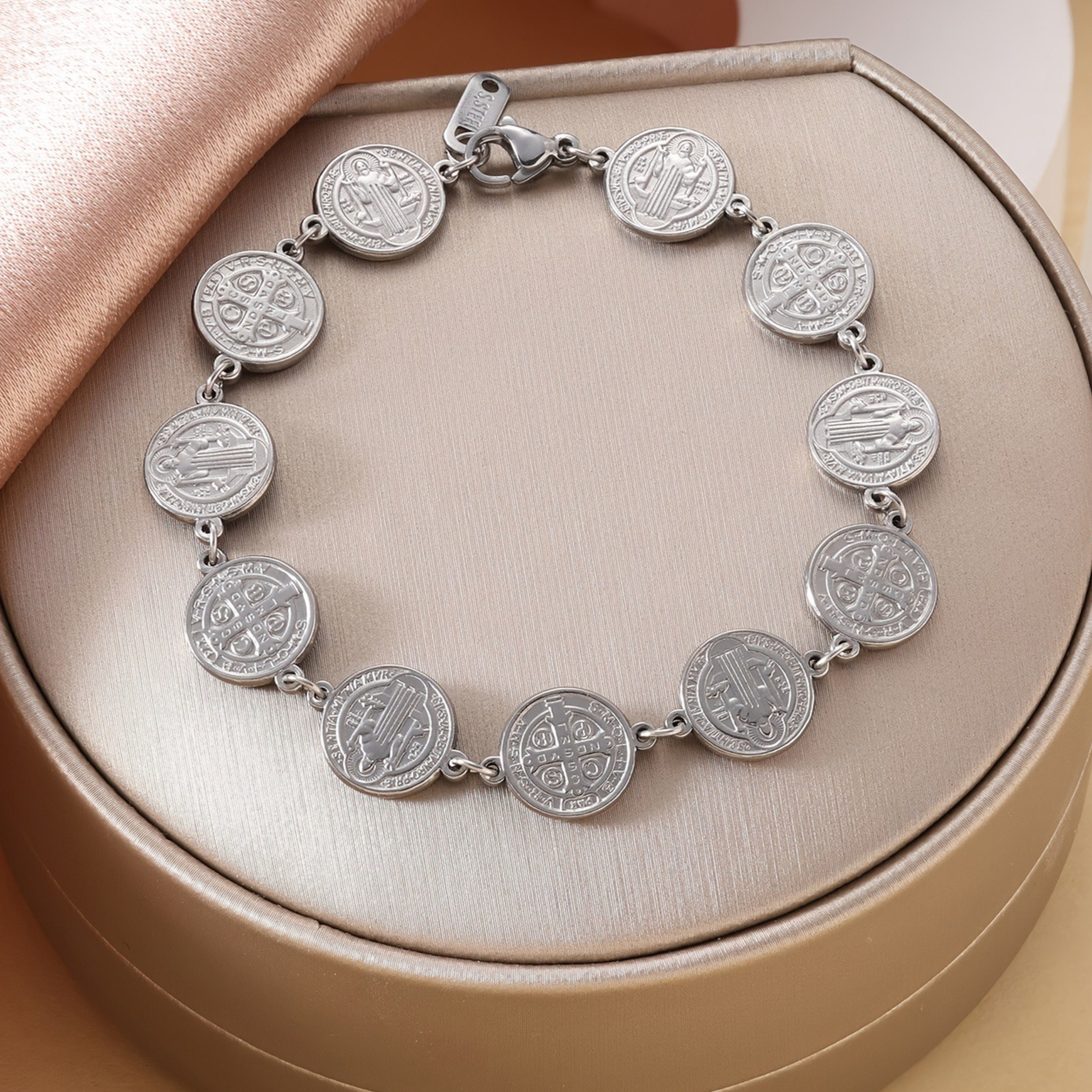 Saint Benedict Bracelet Spiritual Protection Stainless Steel Faith Amulet Jewelry