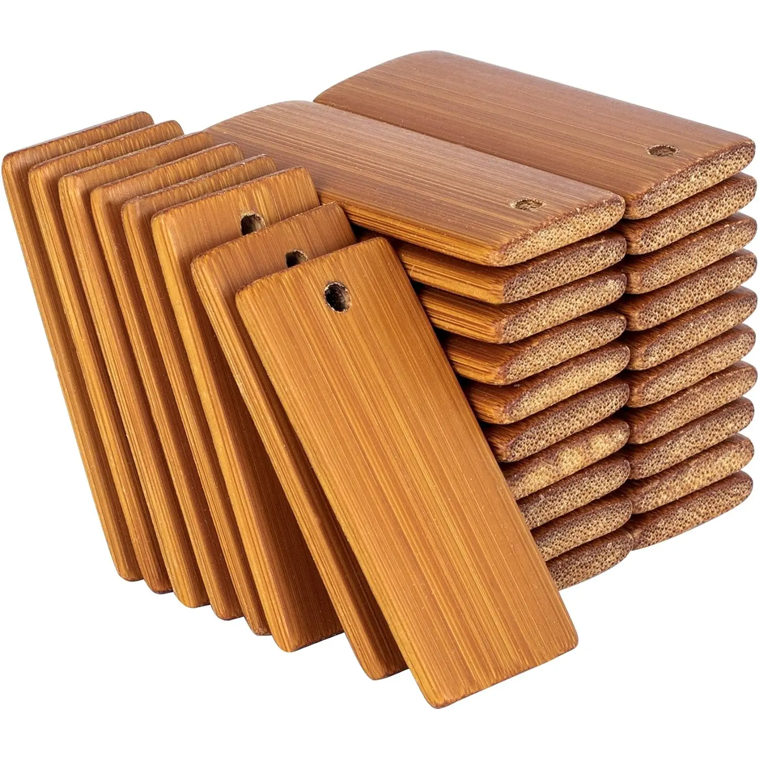 Natural Bamboo Keychain Blanks for Engraving Unfinished Tags for Custom Key Rings