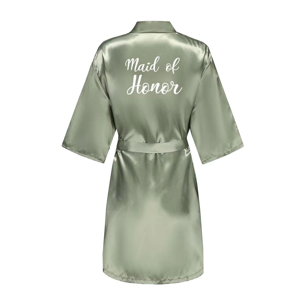 Grass Green Satin Bridal Party Robes With White Letter Bridesmaid Style