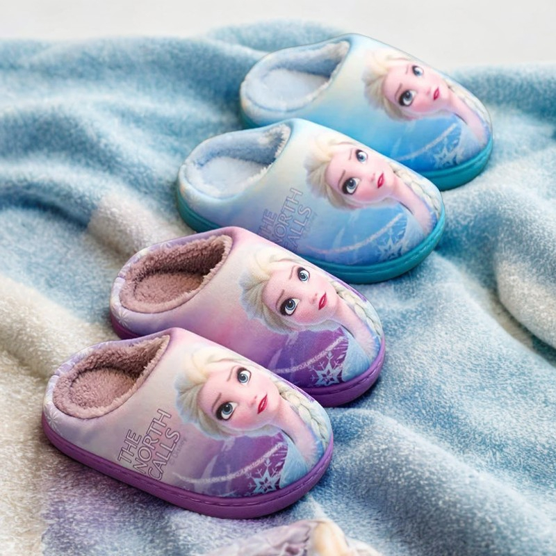 Fashionable Fall Winter Elsa Princess Baby Girl's Cotton Shoes, Cartoon Kids Cotton Slippers
