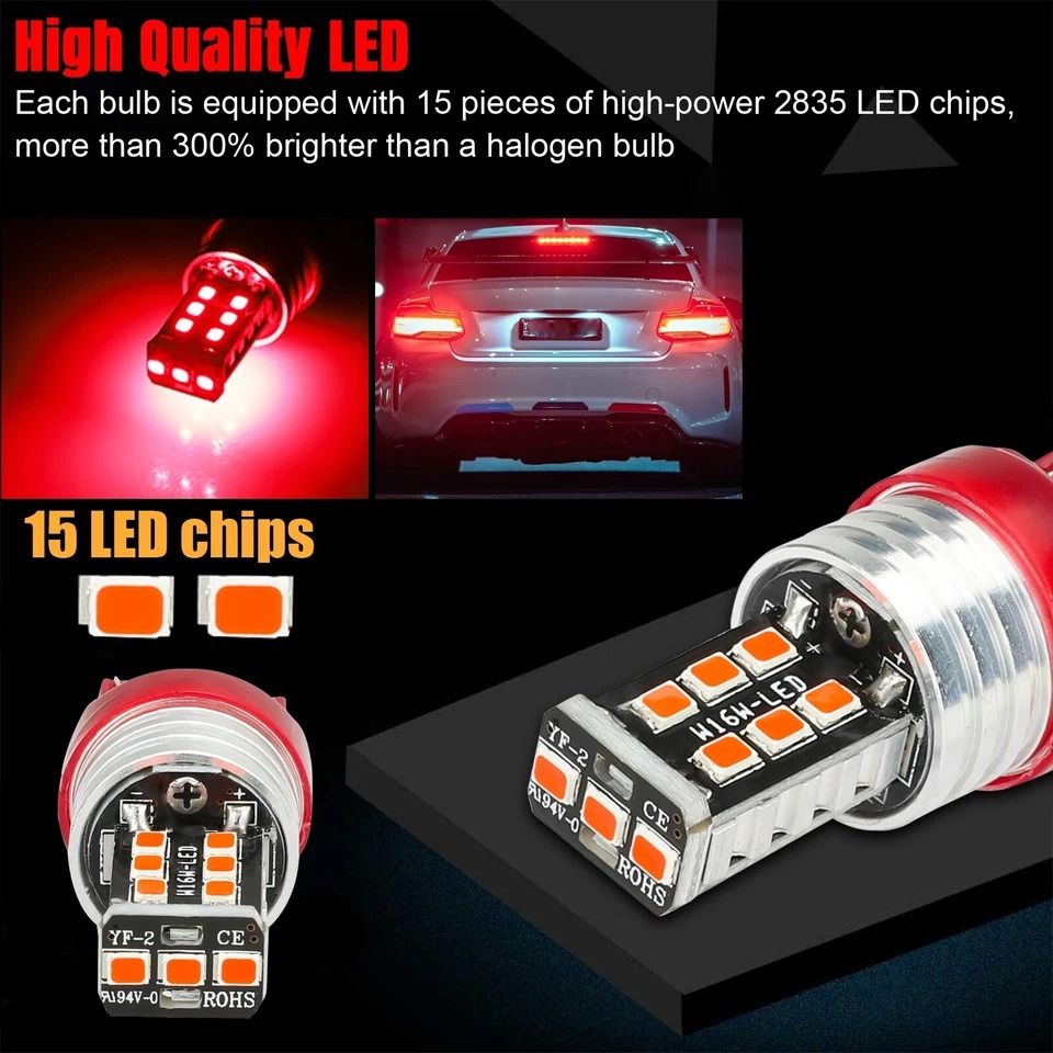 LED Red Strobe Flash Brake Stop Tail Parking Light Bulbs