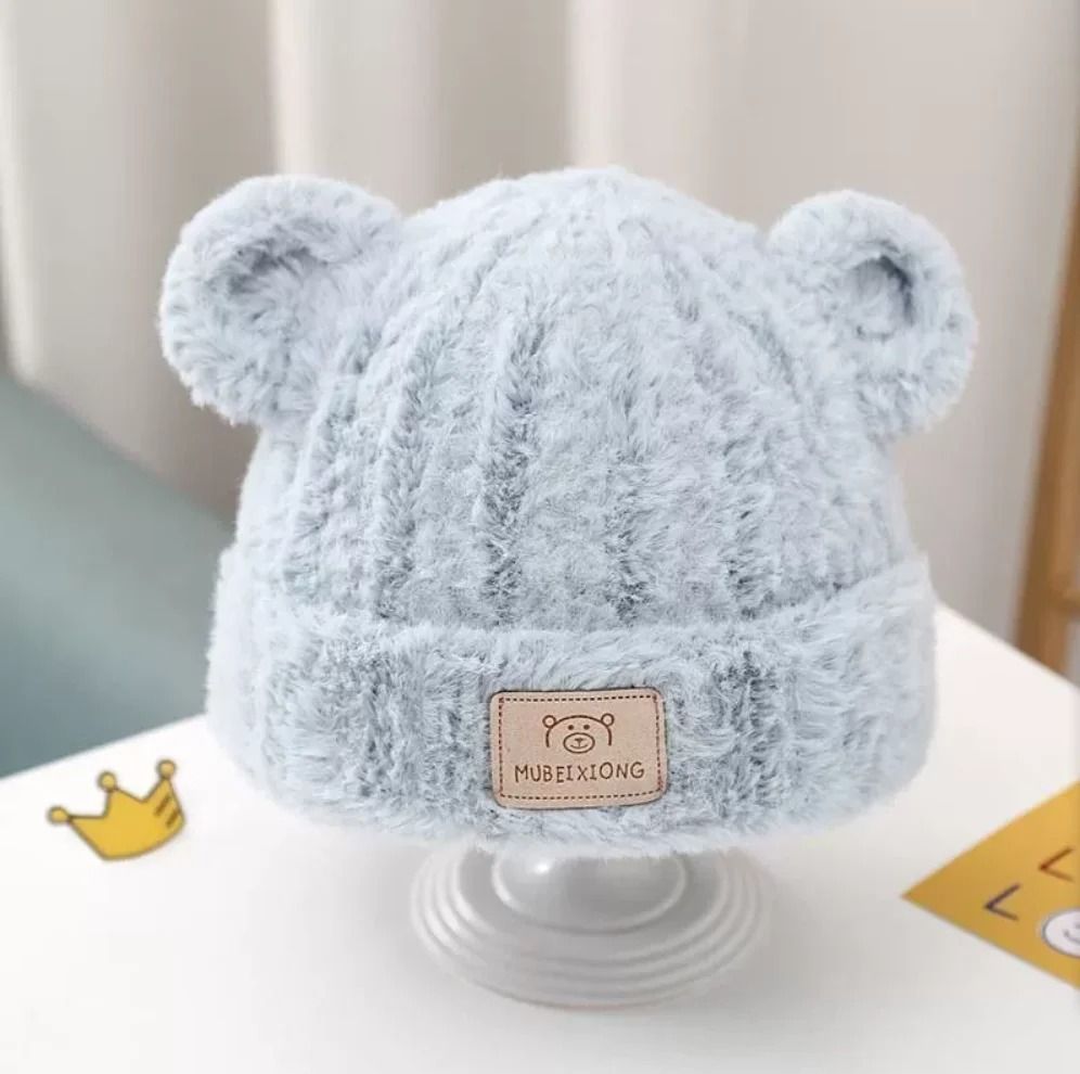 Winter Warm Baby Hat with Bear Ears Soft Plush Lining Cozy Headwear