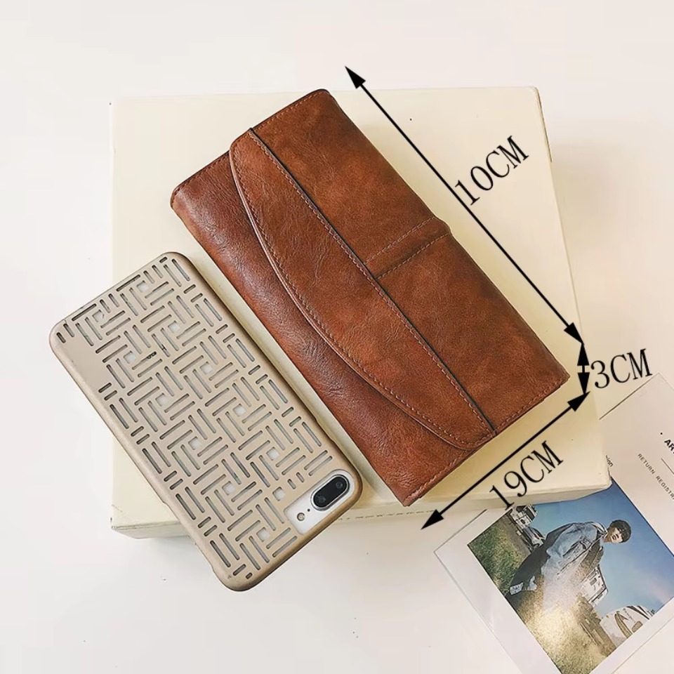 Vintage Trifold PU Leather Women Long Wallet with Phone Holder & Card Organizer