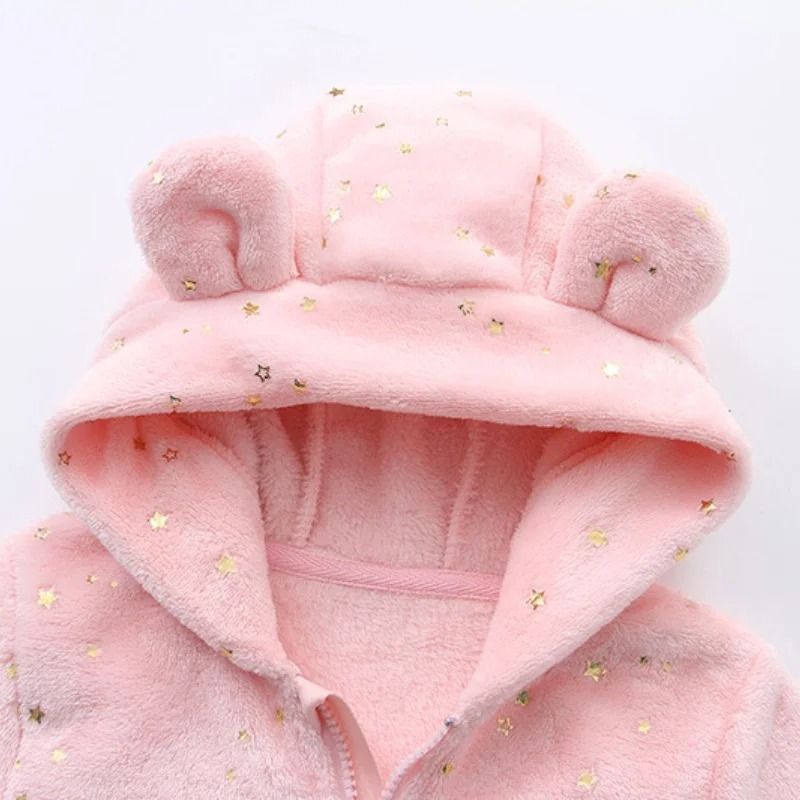 Thickened Fleece Bear Paw Star Jumpsuit