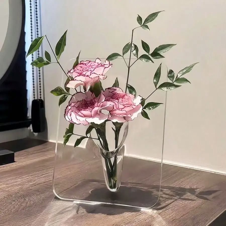 Clear Acrylic Frame Flower Vase For Modern Home And Office Decor