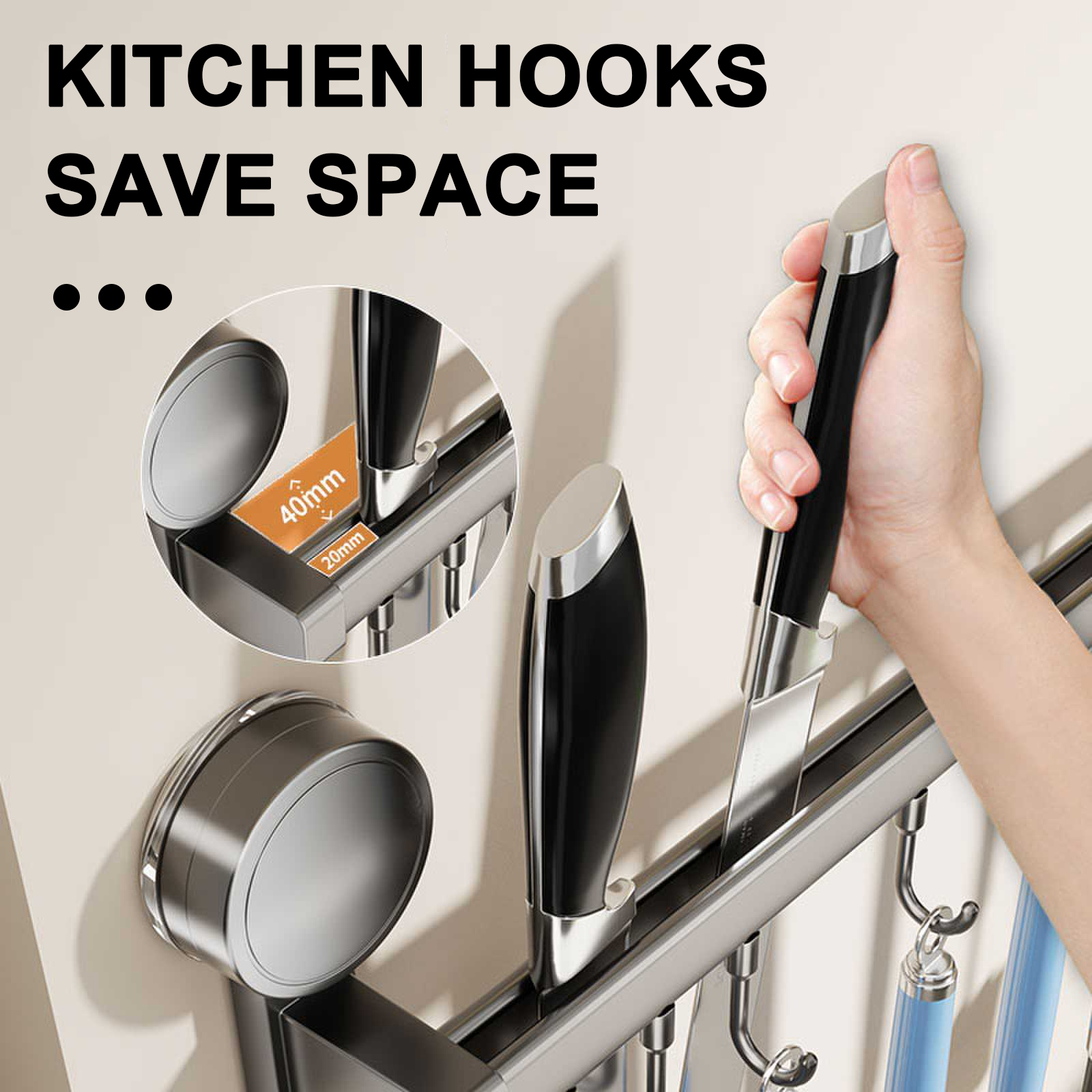 Wall Mounted Kitchen Hook Rack, No-Punching Wall Hangers, Kitchen Utensils Rack, Spoon Shovel Chopping Board Storage