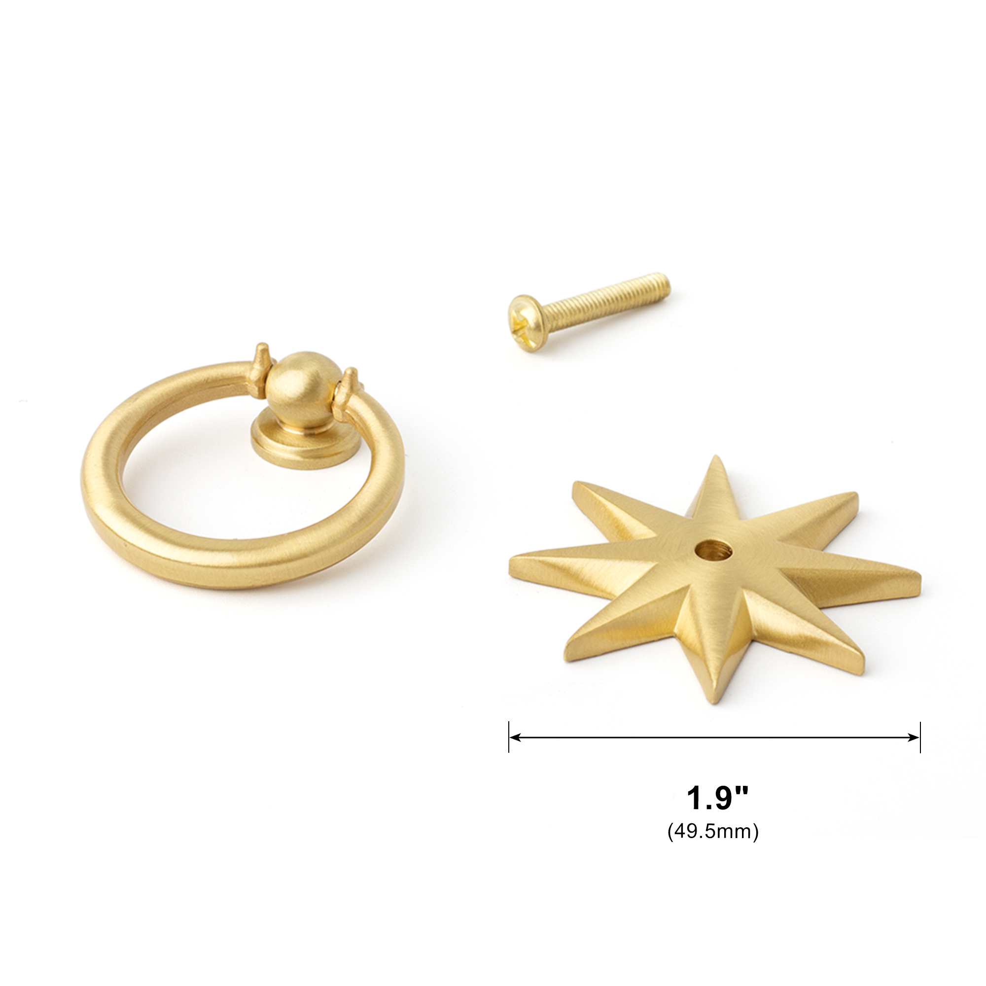 Antique Brass Star Ring Pulls Solid Brass Cabinet Knobs