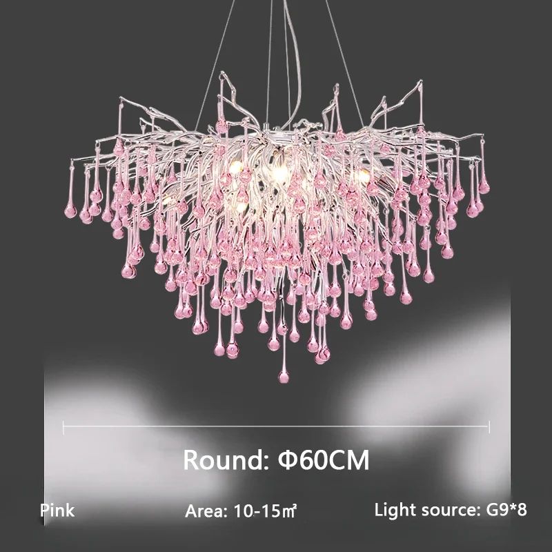 Modern Branch Crystal Chandelier – Luxury Pink & Blue Teardrop Hanging Ceiling Light