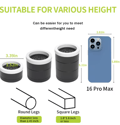Stackable Furniture Heightening Foot Pads Adjustable Table Cabinet and Bed Leg Risers