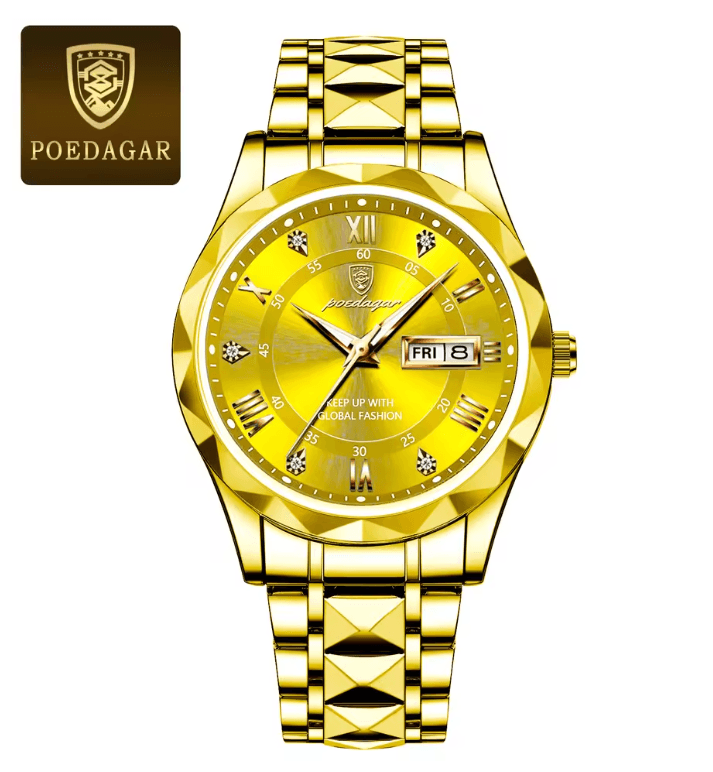 PrestigeTime Luxury Stainless Steel Mens Watch with Luminous Dial and Waterproof Design