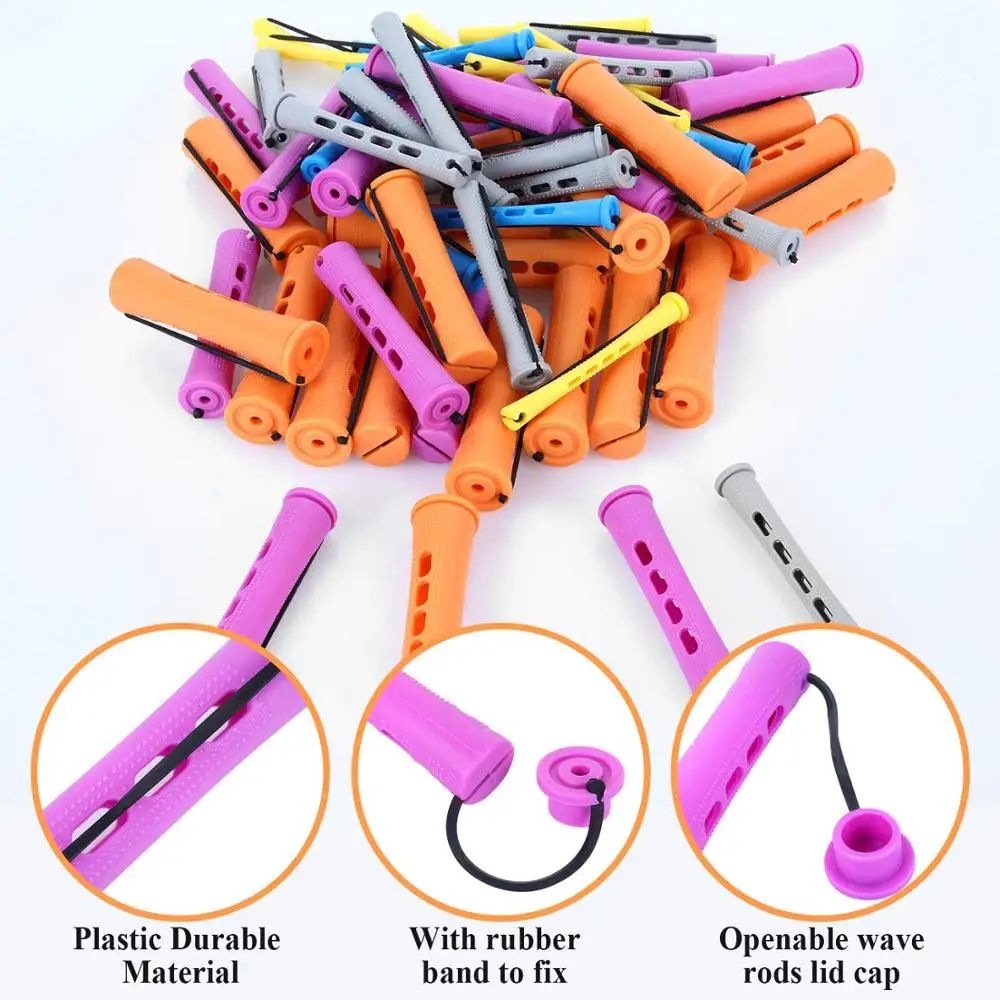 50 Pcs Cold Wave Perm Rods (5 Sizes) – Hair Rollers Curlers Set for DIY Perm, Spiral Curls & Voluminous Waves