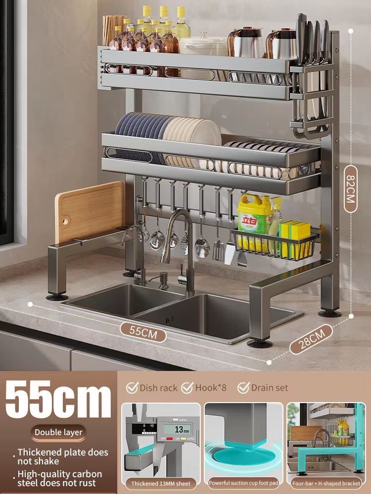 Stainless Steel Double-Layer Kitchen Sink Dish Draining Shelf