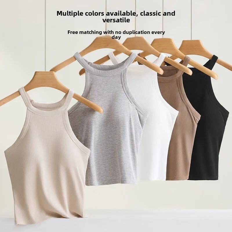 Women Halter Neck Camisole Top with Built-in Bra Slim Fit Sling