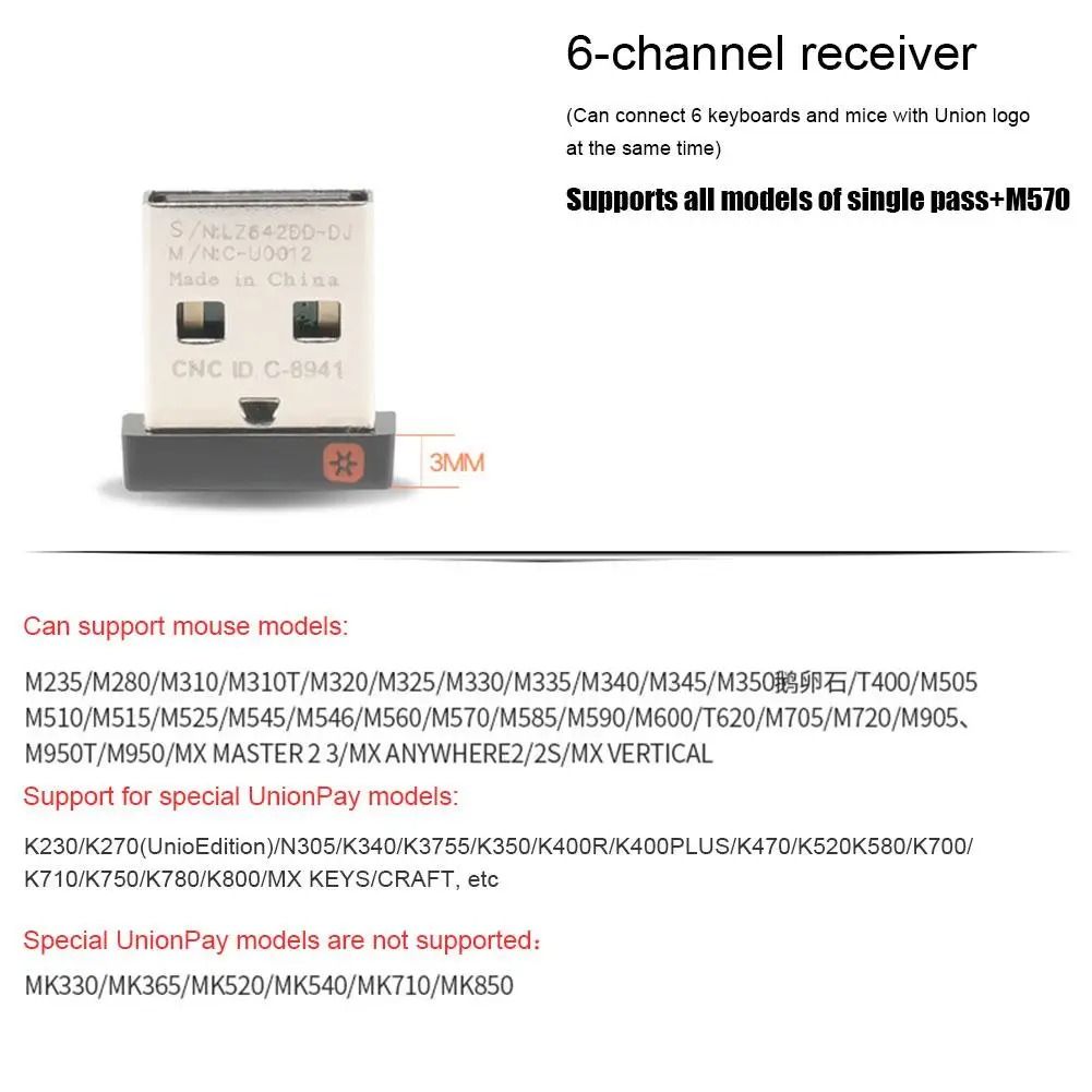 USB Unifying Receiver Wireless Mouse Keyboard Dongle Multi Device Adapter