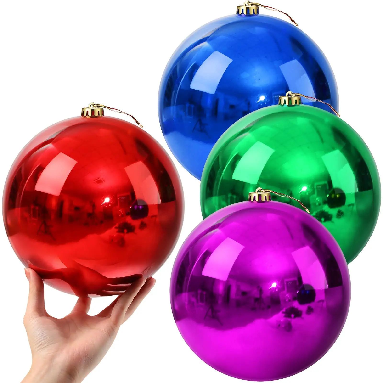 Large Colorful Christmas Ball Ornaments Set of 3